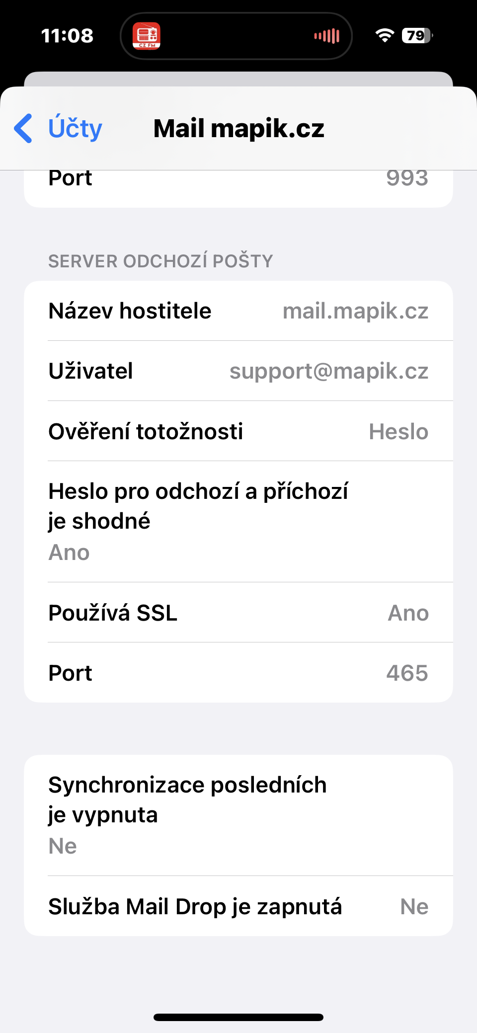 Zadání hesla k účtu
